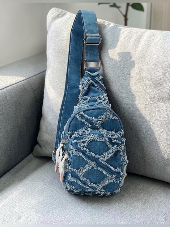 Wildfox Handbags - Wildfox Denim Blue Quilted Fringe Crossbody Sling Bag